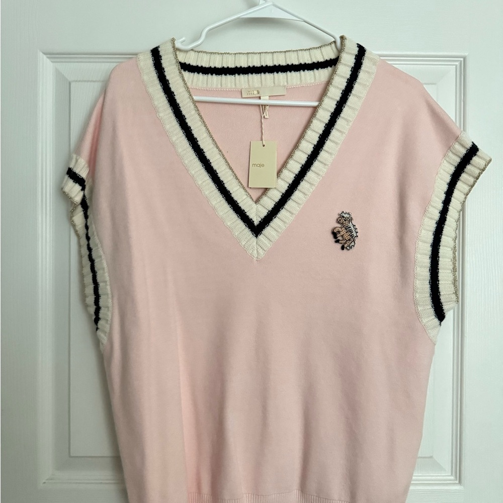 Maje Women's Monette Embroidered Knitted Vest Rose Pink One Size